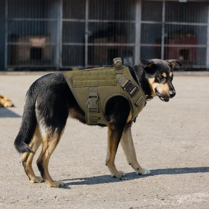 FEIMA Tactical Dog Harness with Handle Military Mesh Working Tactical Dog Vest Chest Harness for Large Dogs No Pull Adjustable Vest for Walks Training (Army Green, S) Army Green S