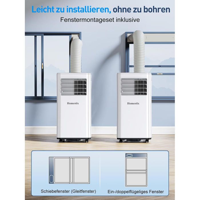 Мобільний кондиціонер Klimaanlage 7000 BTU з 4 функціями: охолодження, осушення, вентиляція, таймер, цифровий дисплей, охолоджувальна площа до 68 м³