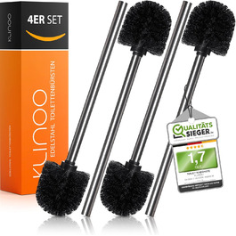 Набір з 4 щіток для унітазу KLINOO, чорний колір, діаметр 8 см, з нержавіючою ручкою та змінною головкою