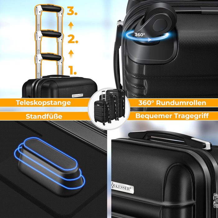 Чемодан KESSER® середній з жорсткою обшивкою | Вага для чемоданів + бірка для багажу | Чемодан-роликовий, з кодовим замком, 4 колеса, ABS, телескопічна ручка (66x45x28см / 84л)