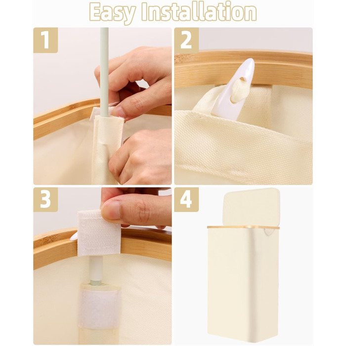 Laundry Basket with Lid 100L, Laundry Box with Bamboo Handles and Inner Pocket, Bamboo Laundry Collector, Large Capacity, Laundry Baskets, Foldable Laundry Baskets for Laundry Room, Bedroom, Bathroom (Beige)