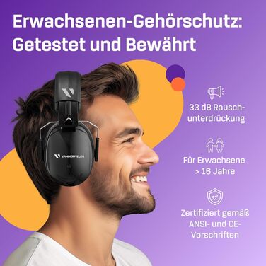 Наушники-затички Vanderfields Premium для захисту від шуму - широколикова звукоізоляція 36,1 dB при 2 K Hz - для дорослих та підлітків - подвійний рожевий (чорний, 2 шт.)