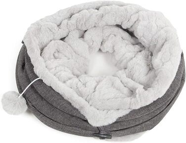 CanadianCat Company | XXL Cat Tunnel with Plush Fabric | gray | approx. 35 x 150 cm - Variable Shape, integrated cat toy