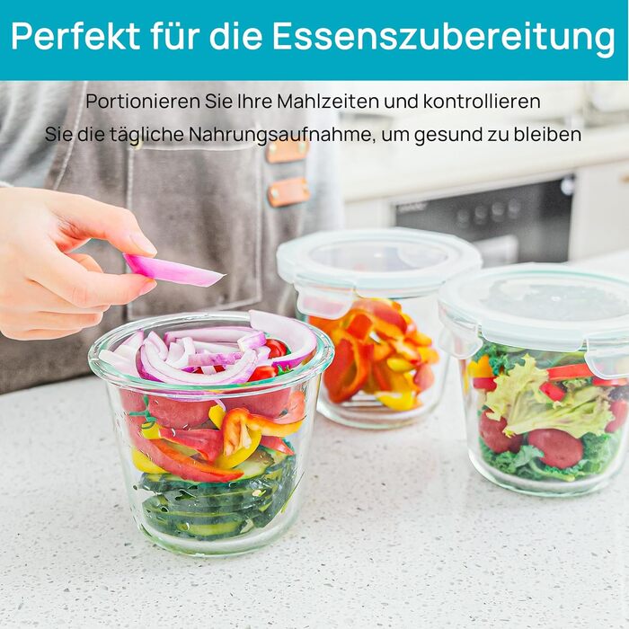 Набір контейнерів для їжі Vtopmart (15 шт.) з кришкою, скляні дозовані контейнери, для зберігання їжі, сумісні з мікрохвильовою піччю, морозильником та посудомийною машиною (6 шт. супових мисок)