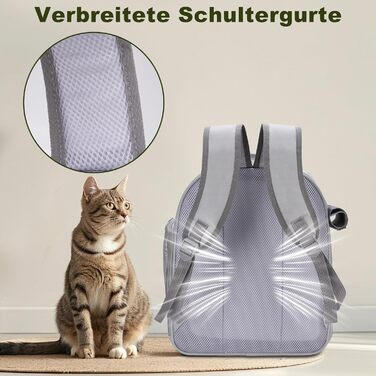 Рюкзак для кота/собаки до 7 кг, дихаючий, з сіткою та страхувальним ремінцем – водонепроникний оксфорд, для подорожей, ветеринара (сірий)