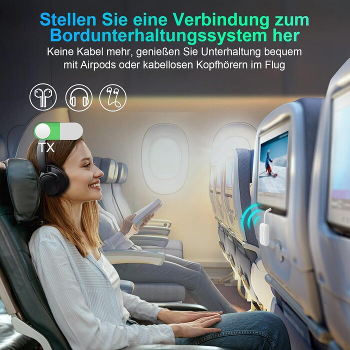 Bluetooth адаптер SONRU 5.3 Airfly: передавач та приймач 2-в-1, Aux 3.5 мм для навушників, ТБ, автомобіля та літака