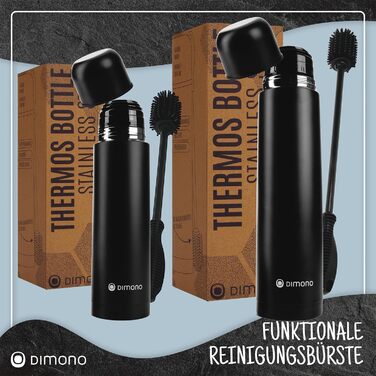 Термос з нержавіючої сталі з чашкою та щіткою; термос-каструля з подвійними стінками; не протікає, придатний для миття в посудомийній машині & BPA-free + щітка для чищення; зберігає напої гарячими та холодними (Чорний - 1000 мл)