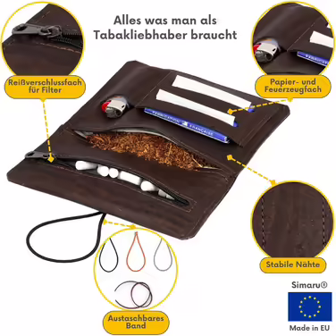 Durable Cork Corkscrew Pouch Sustainable & Vegan Cigarette Case/Tobacco Pouch with Replaceable Closure and Practical Extra Pockets - Water-Repellent and Robust
