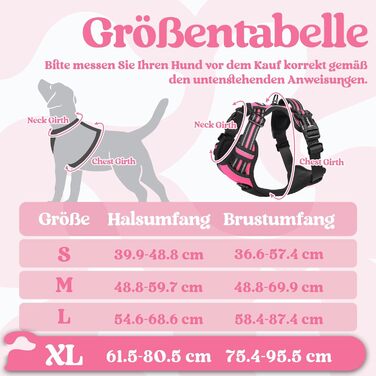 Нашийник для собак Rabbitgoo, великі породи, регульований, без натягування, з ручкою, анти-тяга, м'яка підкладка, світловідбиваючий, розмір L (XL), рожевий