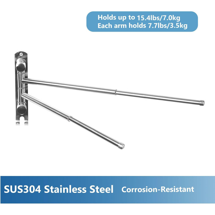 Кріплення для рушників JSVER поворотне на 180°, з нержавіючої сталі 304, 3 висувні ручки до 50 см, для кухні, ванної кімнати, гардеробу (срібло)