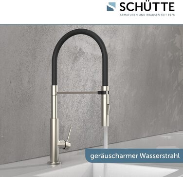 Кран кухонний Schütte Stilo з висувною лійкою, поворотний на 360°, однорегуляторний, хром/чорний (DESIGN)