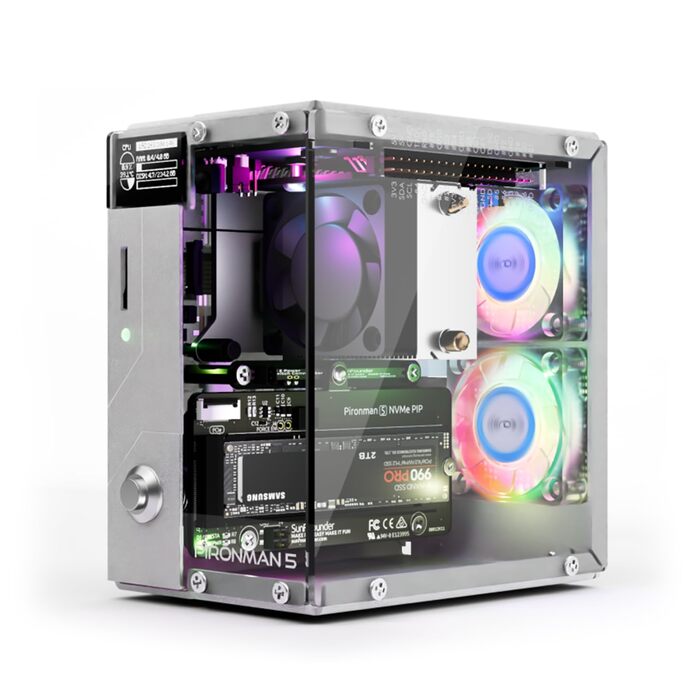 Корпус Pironman 5 для Raspberry Pi 5 з NVMe SSD, AI-прискорювачем Hailo-8L, охолодженням та RGB-підсвіткою
