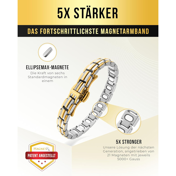 Браслет на магнітах MagnetRX® Ultrastarkes Titan для жінок – браслет з титану, регульований розмір, срібло та золото (5x міцність)