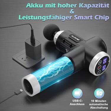 ALDOM Massage Gun - Electric Muscle Massager with 30 Speed Settings & 8 Attachments - for Men & Women