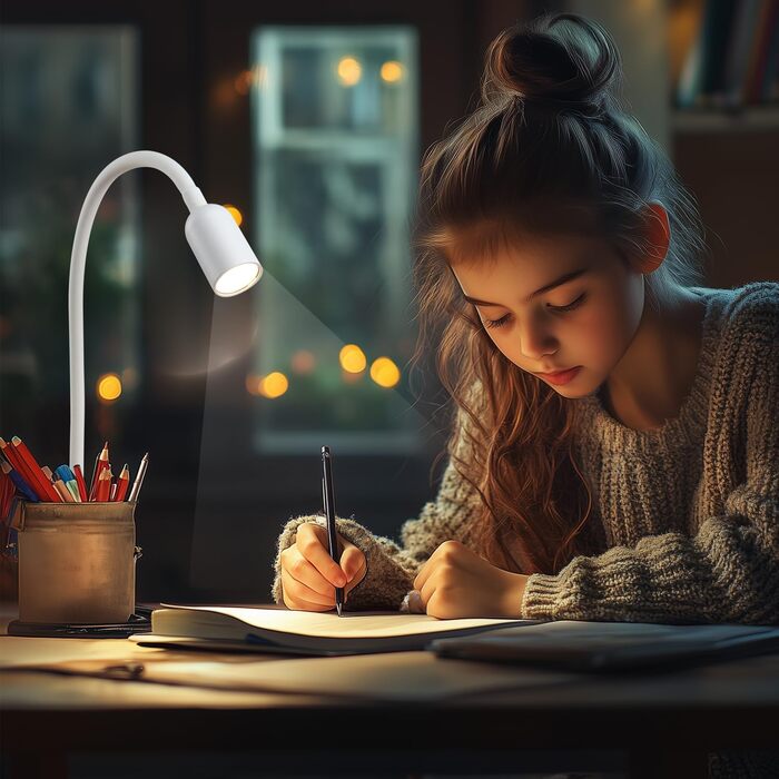 LED Лампа для читання на ліжко з кліпсою da LIGHT, диммер, 3 режими, USB, для навчання, роботи (біла)