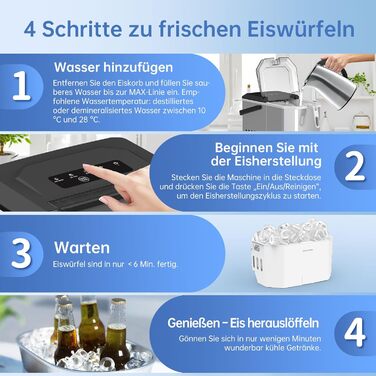 Машина для приготування льоду WIE 1.3 л з лопаткою, 9 кубиків за 6 хвилин, тиха, самоочисна, для кухні, офісу, бару, вечірки (срібна)