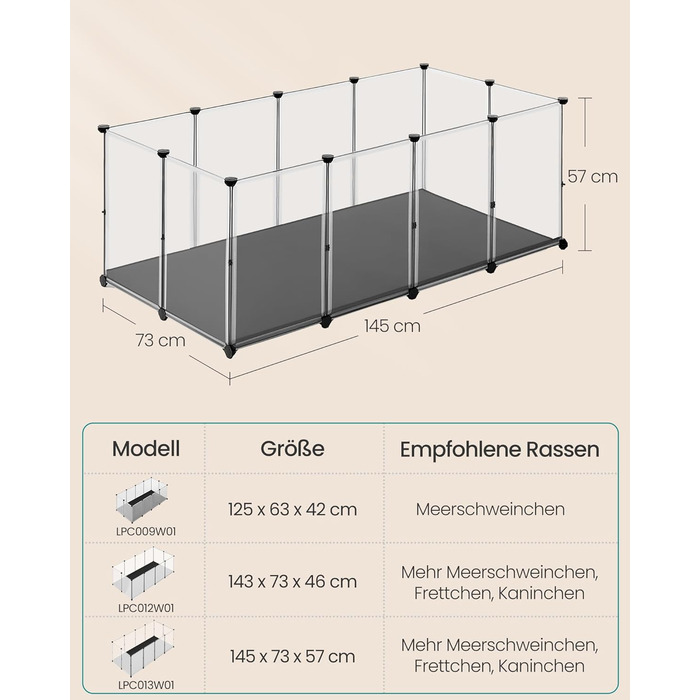 Клітка для дрібних тварин SONGMICS LPC012W01 з піддоном, біла, 143 x 73 x 46 см
