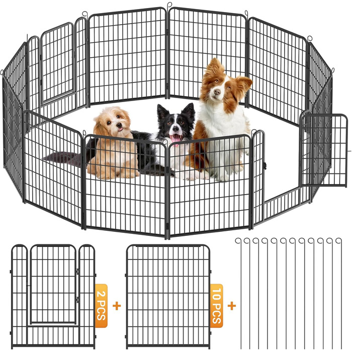 Вольєр для цуценят, ігровий майданчик, вольєр для цуценят з дверцятами та засувом, огорожа для тварин, загородка для собак, вольєр для кроликів, металеві з'єднання, 65 x 80 см (8 секцій)