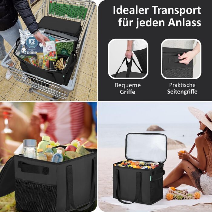 Large Cooler Bag 2-Pack made from recycled material – foldable large cooler bags with reinforced bottom – extra stable, ideal as a shopping bag, insulated bag, thermal bag, cooler box 30l