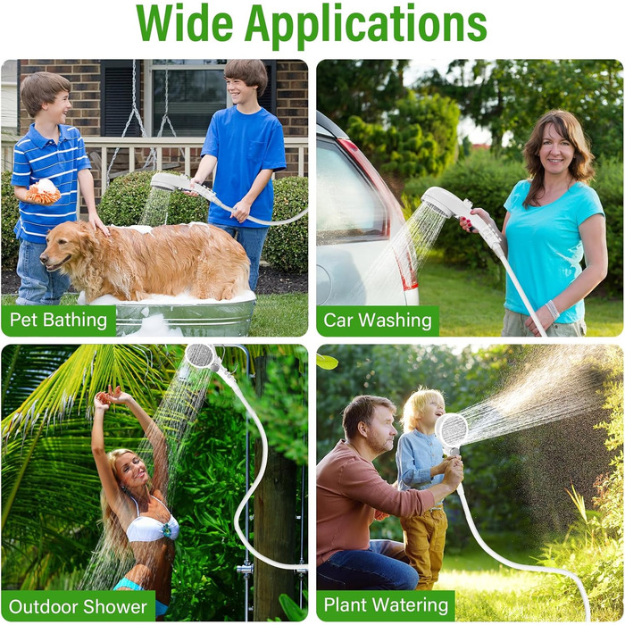 Portable Camping Shower with Battery 6000mAh Rechargeable, Camping Shower with Pump, Outdoor Shower with Adjustable Water Pressure for Camping, Hiking, Pet, Mobile Shower, RV Shower