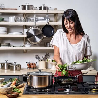 Сковорідки KitchenAid з нержавіючої сталі 20см і 28см, 3-шарове антипригарне покриття, для індукції, духовки та посудомийної машини, з холодною ручкою, сріблясті