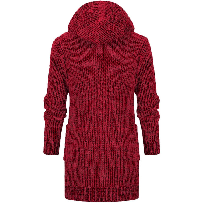 Чоловіча в'язана кардиган-світшот з капюшоном та ґудзиками. Теплий чоловічий світшот з грубого в'язання для осені та зими (червоний, 3XL)
