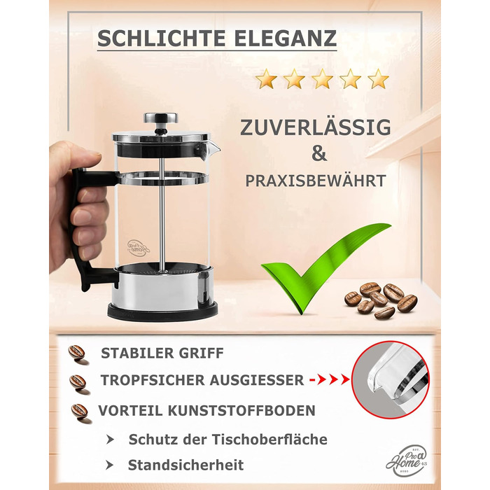 Френч-прес скляний 0,6 л з нержавіючої сталі - набір для приготування кави з запасним фільтром та ложкою - ручна кавомашина для кави та чаю