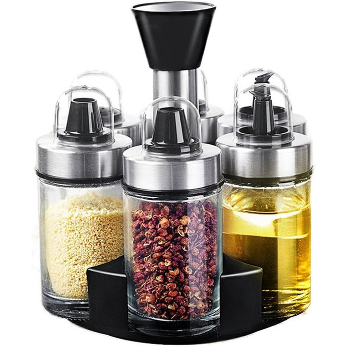 Spice Jar Oil Bottle Salt and Pepper Shakers Glass Jars with Rotating Holder, 100ml (6-Jar)