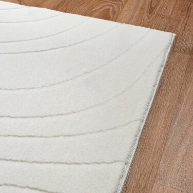 Килим Rio - сучасний та м'який килим для вітальні та спальні з антиковзним покриттям та 3D-ефектом, пухнаста поверхня, легкий у догляді та міцний, білий, білий-1 (80 x 150 см, кремовий-5)