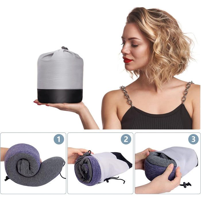 Подушка для шиї у подорожах, 100% Memory Foam - для автомобіля, літака, поїзда, офісу та кемпінгу, з чохлом, маскою для сну та берушами, фіолетовий
