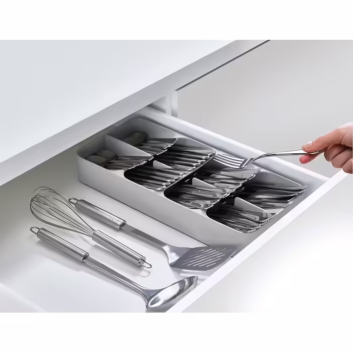 Joseph Joseph DrawerStore - Large Compact Cutlery Drawer Organizer, 8 Compartments, for 48 Pieces - Grey
