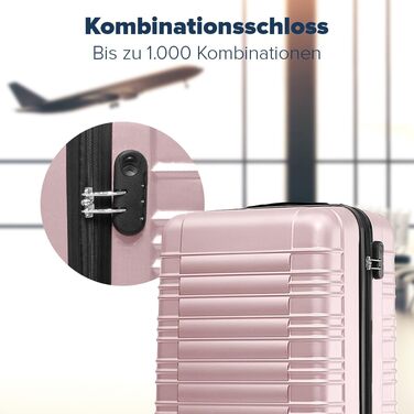 Набір валіз TRVLMORE 3 в 1: маленька, середня, велика, сірий колір, з рожевим золотом, з жорсткою оболонкою, 55x40x20 см (ручна поклажа)