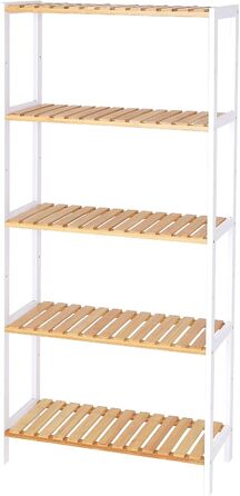 dibea Bamboo Shelf with Storage Boxes, Shoe Rack, Bathroom Shelf, Kitchen Shelf, Living Room Shelf, Freestanding Shelf, Natural/White