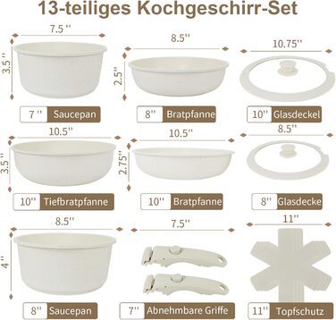 YASHE 13-Piece Cookware Set - Nonstick Granit Pots & Pans with Lids, Induction Ready, Oven Safe, Stackable