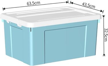 Cetomo 65 l x 6 Plastic Storage Box, Carry Case, Organiser with Robust Lid and Secure Locking Buckles, Stackable, 6 Pieces, Blue with Buckle