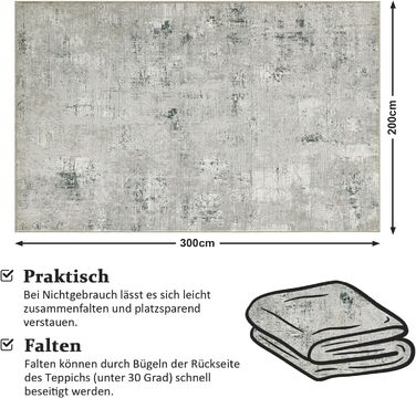 Килим для вітальні блакитний вінтажний меланжевий з ефектом вицвітання, короткий ворс, килими, прання, нековзкі килими для спальні (200x300 см, зелено-сірий)