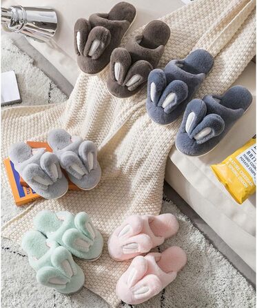 Тапочки-зайчики для жінок та чоловіків, м'які пухнасті тапочки з антиковзким покриттям, світло-сірий колір, розмір 40/41 EU