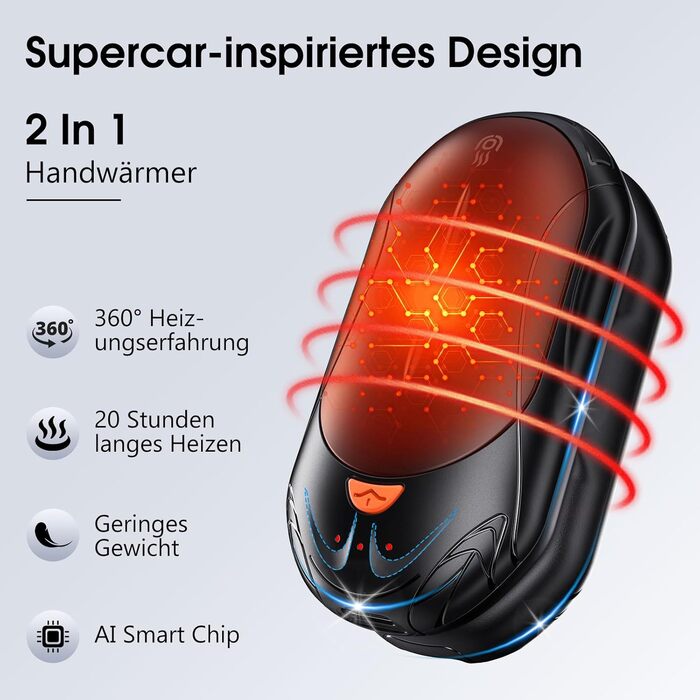Електричні грілки для рук 2 шт. OUTJUT, 6000mAh, 3 режими нагріву, USB, 20 годин роботи, для спорту та відпочинку на природі, подарунок на Новий рік, чорний