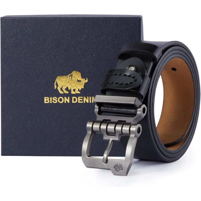 Чоловічий шкіряний ремінь BISON DENIM: стильний аксесуар для джинсів та офіційного стилю, 38 мм, з подарунковою коробкою