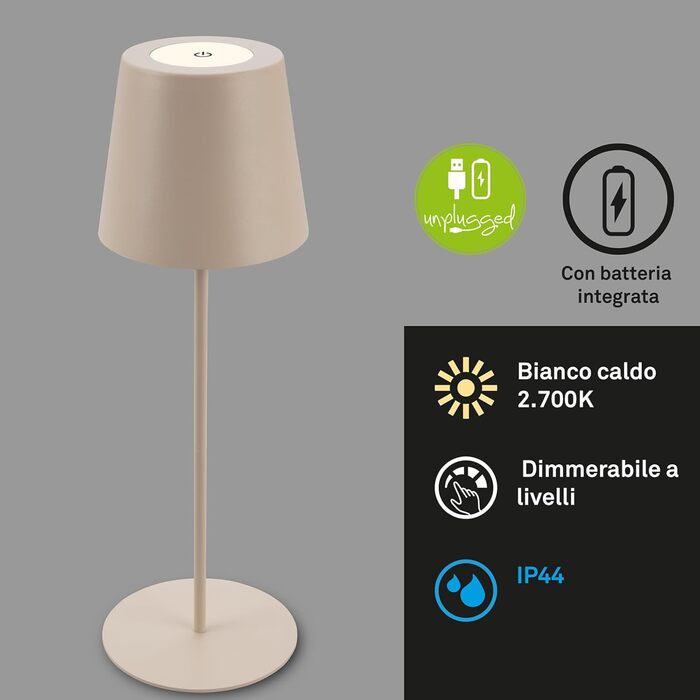 Світлодіодна настільна лампа Briloner бездротова з сенсорним керуванням, димування, регульована висота, бежева 36x10.5 см