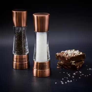 Cole & Mason Derwent Copper Salt and Pepper Grinder, Spice Grinder, 2-Piece Set, Manual with Adjustable Ceramic Grinder, Stainless Steel/Acrylic, 190mm, Precision+, Gift Set