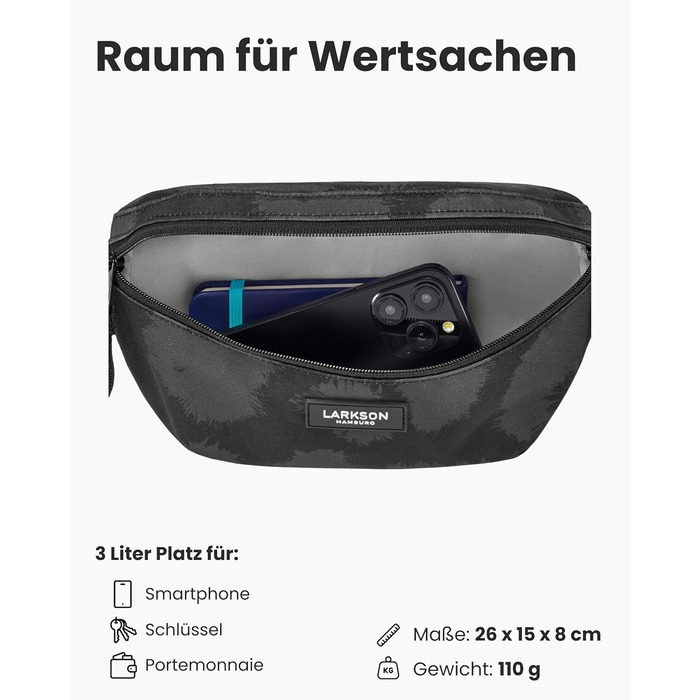 Поясна сумка LARKSON для жінок та чоловіків, м'ятного кольору, модель Finn - для спорту, активного відпочинку, міста, фестивалів. Стильна сумка через плече з водонепроникним покриттям (сірий леопардовий)