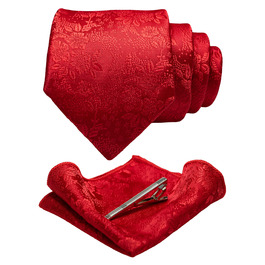 Чоловіча краватка та нагрудна хустка JEMYGINS з квітковим малюнком та затискачем для краватки (червоний)
