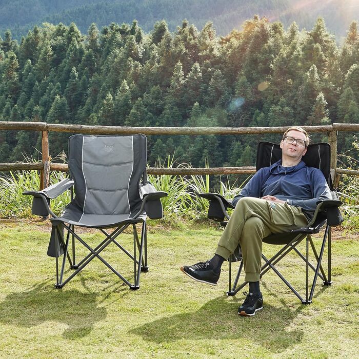 Кампінговий стілець розкладний Timber Ridge 2 шт, 200 кг, сірий, з ізольованою сумкою-холодильником, 63 см ширина сидіння - зручний для кемпінгу, риболовлі, саду
