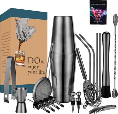 Набір для коктейлів HB life: 21 предмет, нержавіюча сталь, 750 мл та 550 мл шейкер, аксесуари для бару