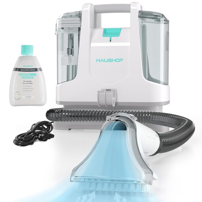 Портативний пилосос для миття килимів та диванів HAUSHOF, StainZapper, 400W, білий/сірий
