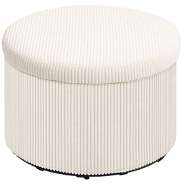 HOMCOM Storage Ottoman with Lid, Round Upholstered Footstool with Corduroy Look for Living Room, Bedroom 60 x 60 x 41 cm Beige | Aosom