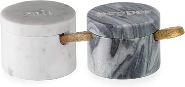 Birsppy Fair Trade Kitchen Utensils Salt and Pepper Shaker Set Marble with Spoon and Lid Salt Pot Stone