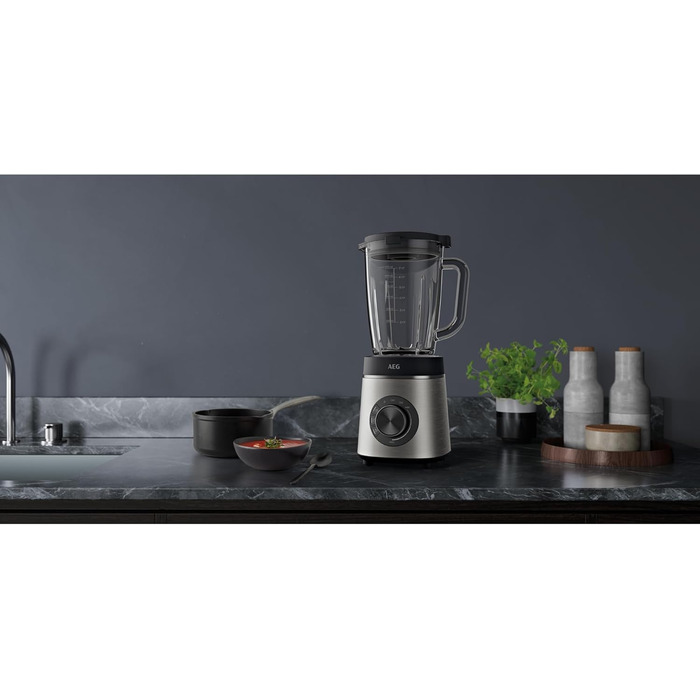 Блендер AEG TB6-1-6ST: 1400W, 1.75л, 6 швидкостей, подрібнення льоду, функція імпульсу, скляна колба, нержавіюча сталь, сірий граніт