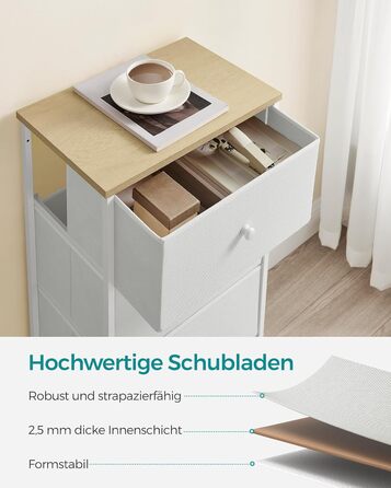 SONGMICS Chest of Drawers, Storage Cabinet with 4 Fabric Drawers, Metal Frame, Tall and Narrow, White-Oak Finish LTS314W57